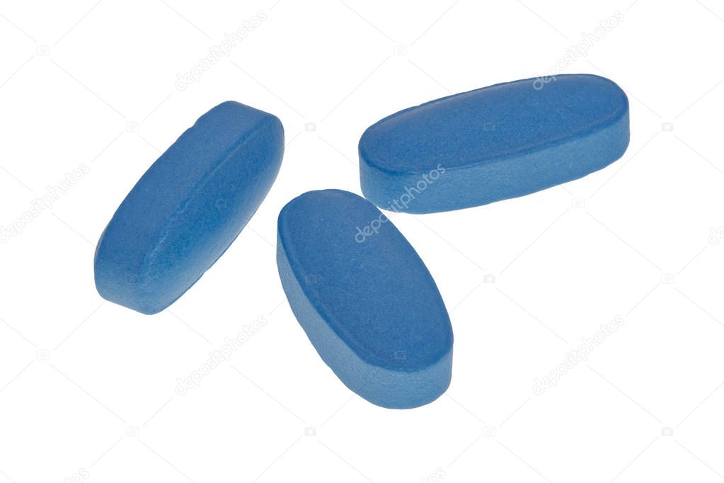 Blue pills on a white background