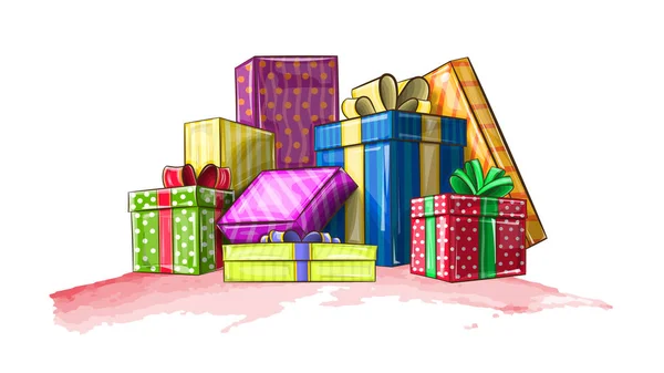 Színes dobozok ajándékokkal az ünnepre — Stock Vector