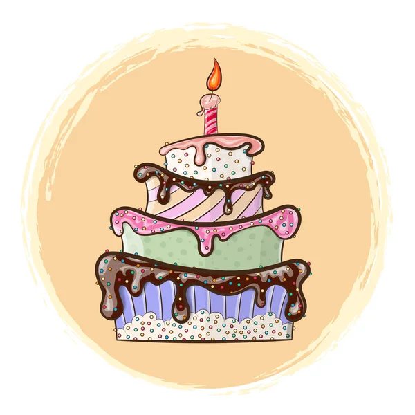 Krásné slavnostní dort se svíčkou — Stockový vektor