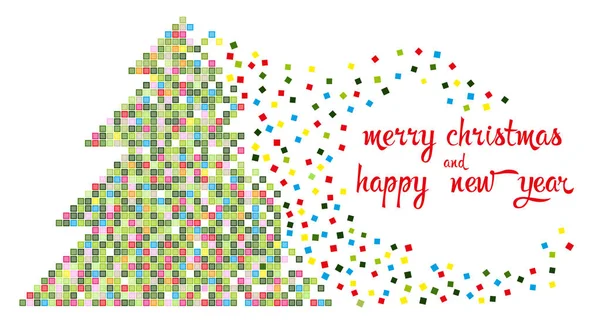 Christmas tree in multi-colored pixels — Stock Vector