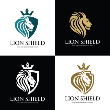 Logo tasarım şablonu aslan kalkan, aslan, logo, marka kimliği, vektör çizim için öğe baş