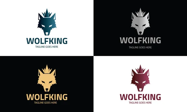 Wolf king logo design template, Wolf head logo, Vector illustration — Vector de stock