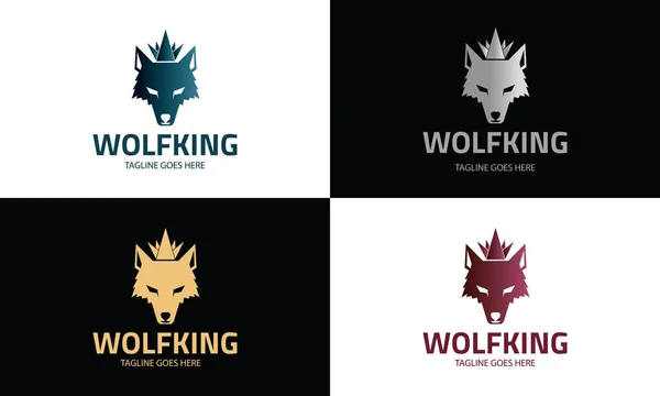 Wolf koning logo ontwerpsjabloon, Wolf hoofd logo, vectorillustratie — Stockvector