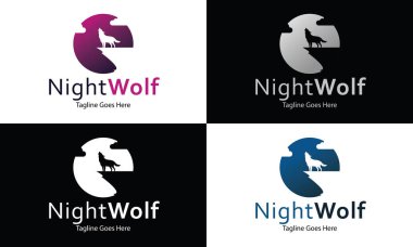 Gece kurt logo tasarım şablonu, vektör çizim