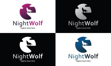 Night wolf logo design template ,Vector illustration clipart