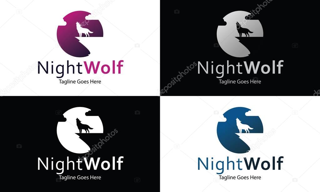 Night wolf logo design template ,Vector illustration