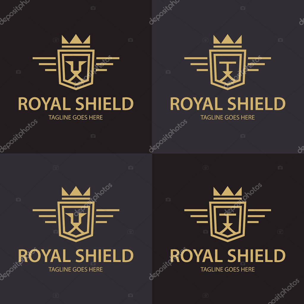 Lion shield logo design template. Vector illustration