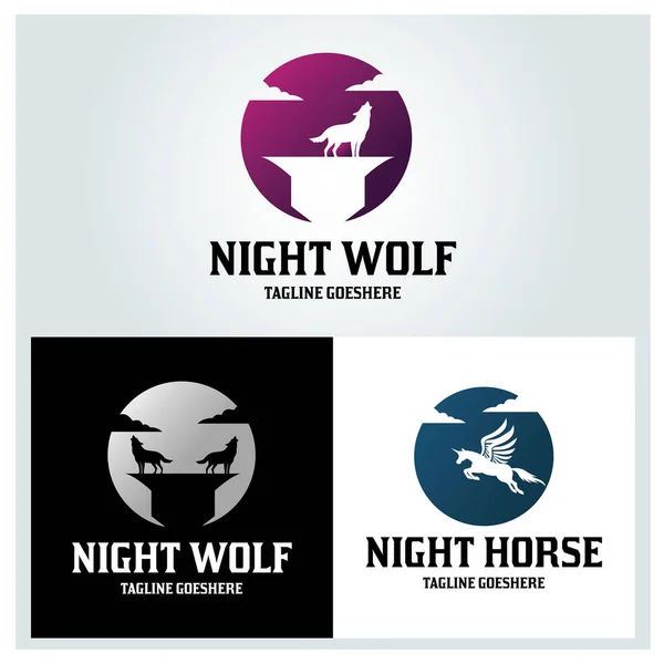 Nachtwolf Logo Ontwerp Template Vectorillustratie — Stockvector