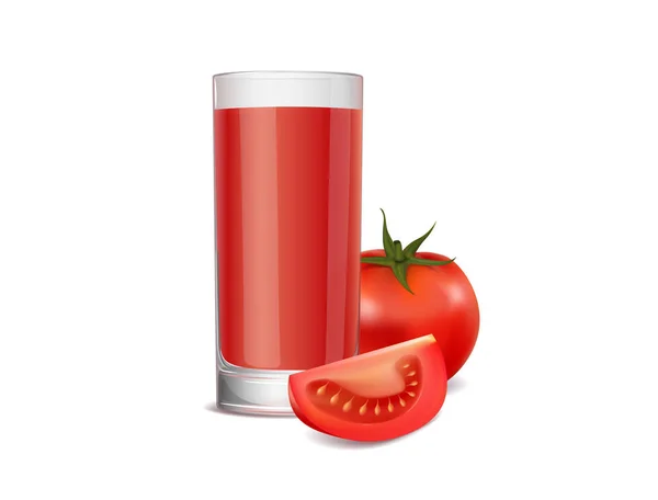 Ett glas tomatjuice och mogna tomater — Stock vektor