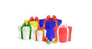Noel hediye kutusu ve renkli balonlar