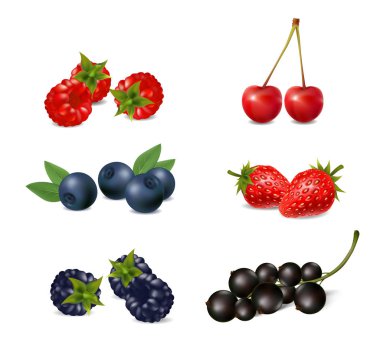 olgun çilek beyaz zemin üzerinde bir dizi