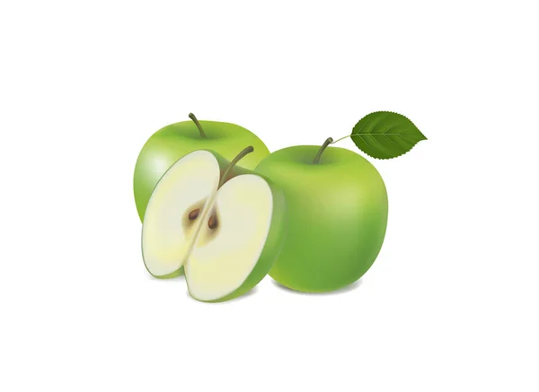 Illustration av ett grönt äpple på vit bakgrund — Stock vektor