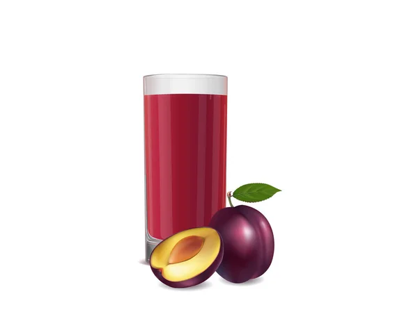 Illustration av juice och färska plommon — Stock vektor