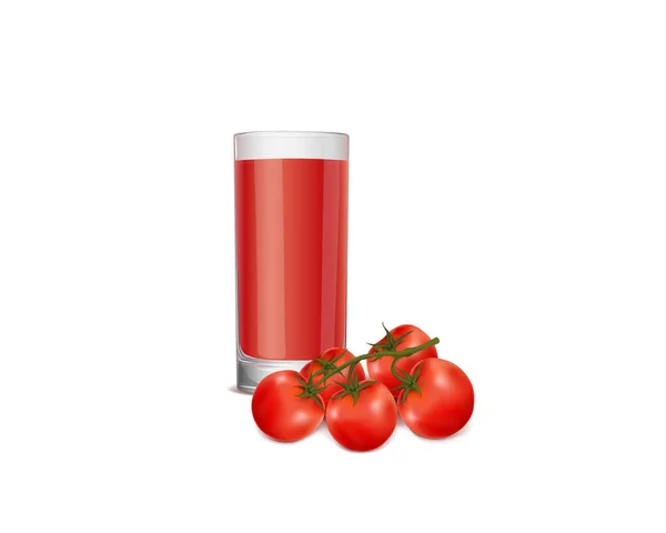 Sklenka rajčatové šťávy a zralých rajčat — Stockový vektor