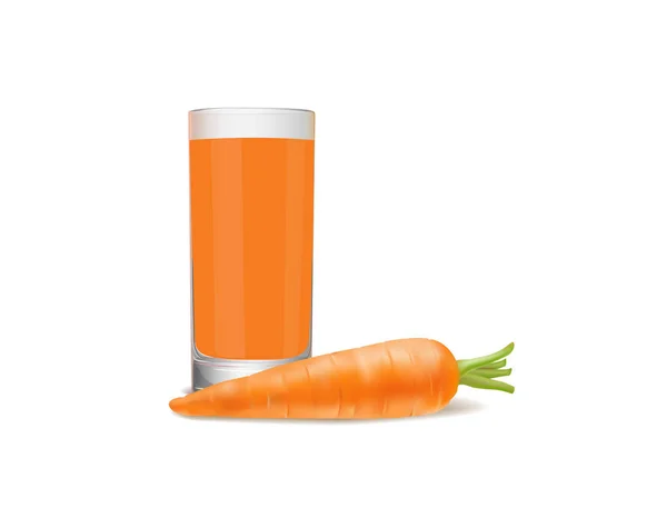 Verre de jus de carotte et de carottes fraîches sur fond blanc — Image vectorielle