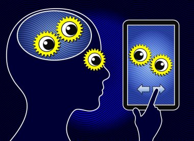Görme ve beyin Smartphone etkisi. Küçük mavi ekranlar bakan gözleri ve ruh sağlığı için kötü