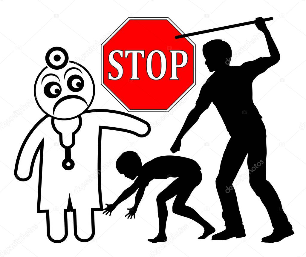 Spanking harms the health of child. Stop corporal punishment which can cause mental and physical damage to young people according to doctors