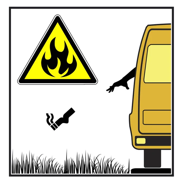 담배가 산불을 일으킨다 부주의 운전자는 자동차에서 엉덩이를 재난을 일으킨다 — 스톡 사진