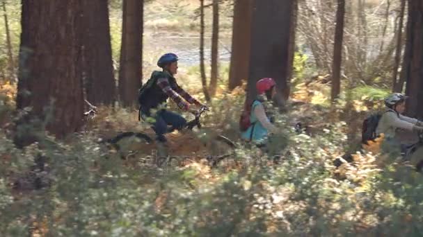 Rowery górskie jazda dla rodzin z dziećmi — Wideo stockowe
