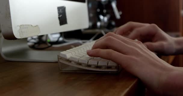 Teenage Boy Typing On Computer Keyboard — Stock Video