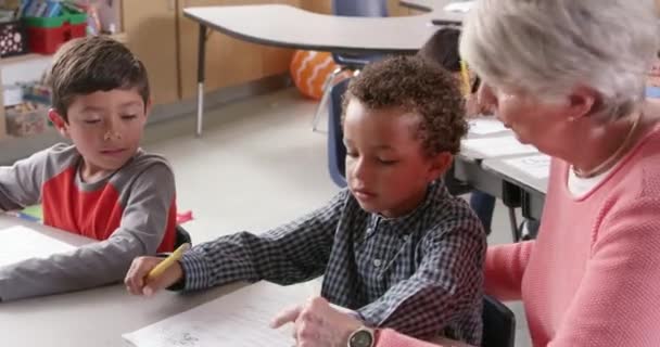 Professor sênior com jovens alunos — Vídeo de Stock