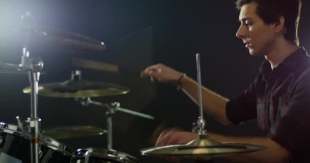 Drummer Playing Drum Kit — Stock Video