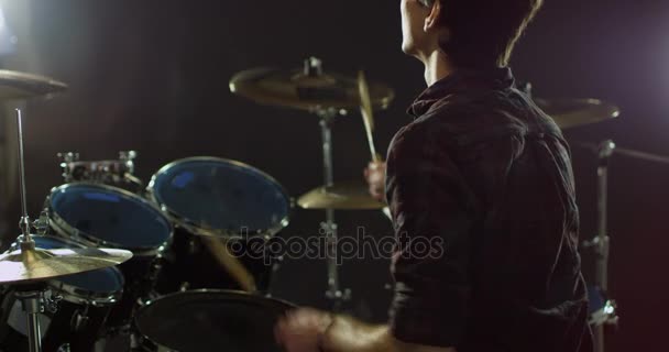 Drummer Playing Drum Kit — Stock Video