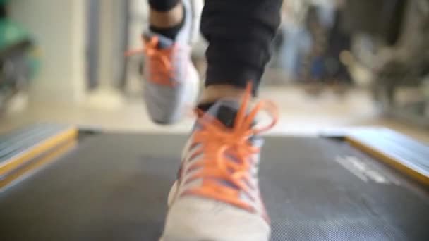 Ανθρώπινα πόδια στο τρέξιμο του μηχανήματος — Αρχείο Βίντεο