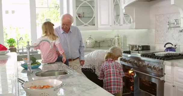 Niños y abuelos hacen pavo asado — Vídeos de Stock