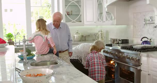 Kinderen en grootouders maken Roast Turkije — Stockvideo