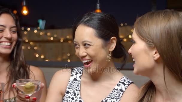 Female Friends At Rooftop Bar — Stock Video