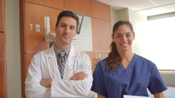 Doctor And Nurse In Hospital Ward — Stock Video