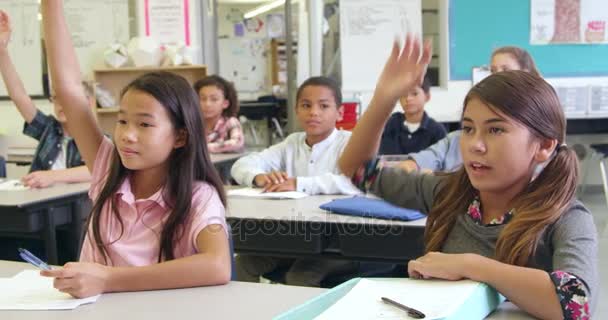 5ος βαθμός φορητούς schoolkids απαντήστε ερωτήσεις — Αρχείο Βίντεο