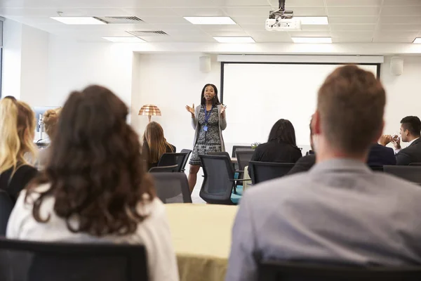 Empresária fazendo apresentação na conferência — Fotografia de Stock