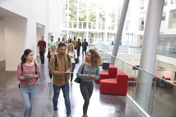 Students walking and talking in university — Stock Photo, Image