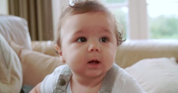 Boldog baba fiú kanapé — Stock videók