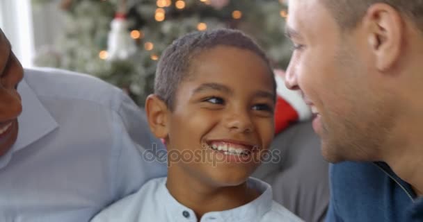 Мальчик с дедушкой и отцом на Рождество — стоковое видео