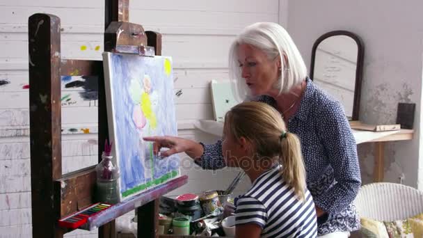 Grandmother And Granddaughter Painting — Stock Video