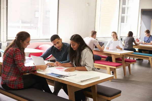 Gruppo di studenti che lavorano in sala studio — Foto Stock