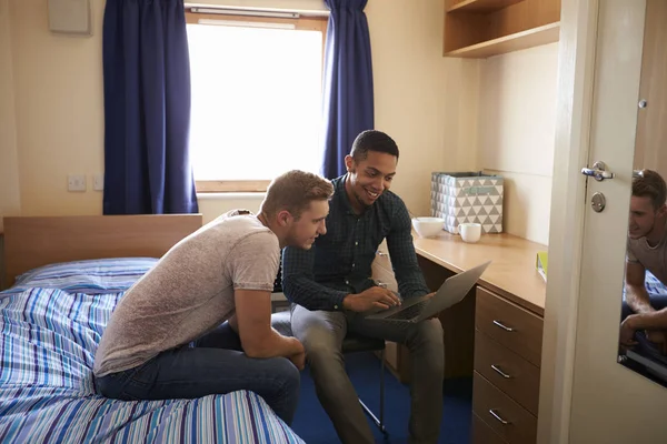 Студенты-мужчины, работающие в спальне — стоковое фото