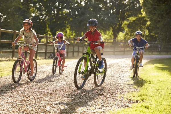 Barn på cykler rida tillsammans — Stockfoto