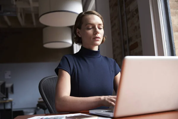 Affärskvinna Arbetar på laptop — Stockfoto