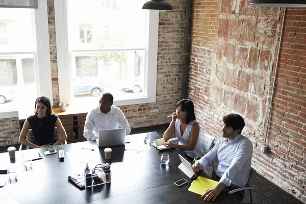 Looking Down On Businesspeople Meeting In Modern Boardroom — Stock Photo, Image