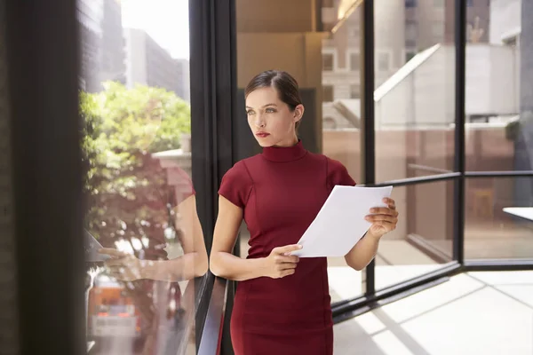 Empresaria en vestido documento de posesión —  Fotos de Stock