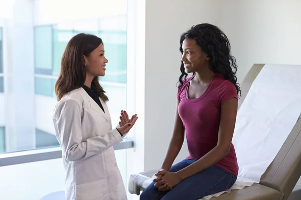 Лікар консультує жінку в екзаменаційній кімнаті — стокове фото