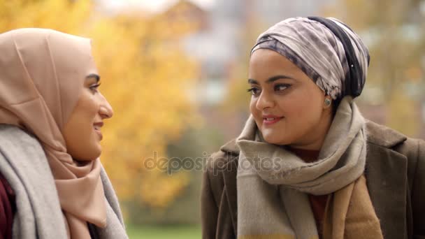 Mujer Meeting In Urban Park — Vídeos de Stock