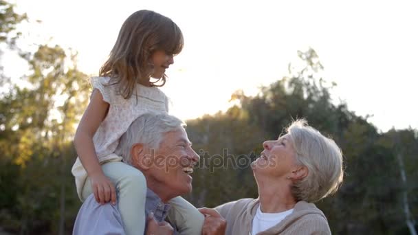 Grand-parents et petite-fille dans le parc — Video