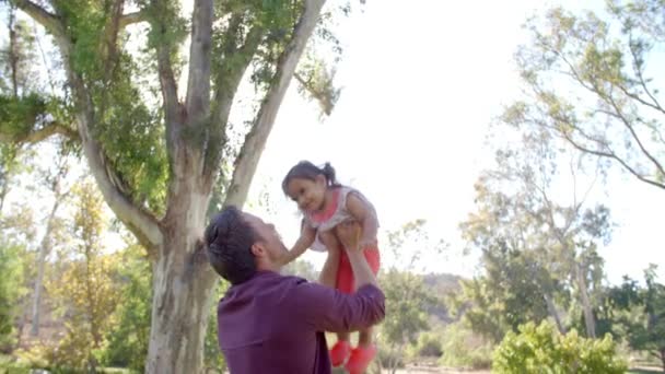 Padre lanzando hija en el aire — Vídeo de stock