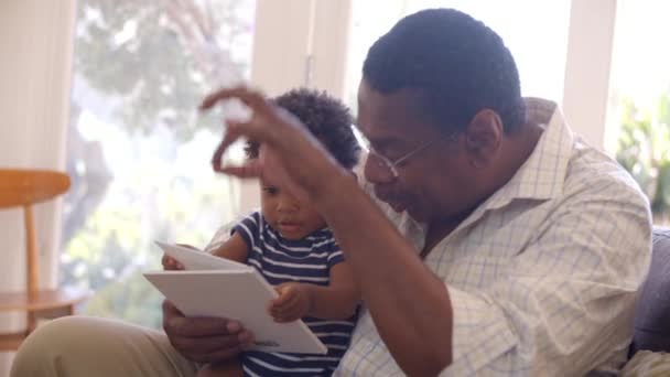 Nonno e nipote lettura libro — Video Stock