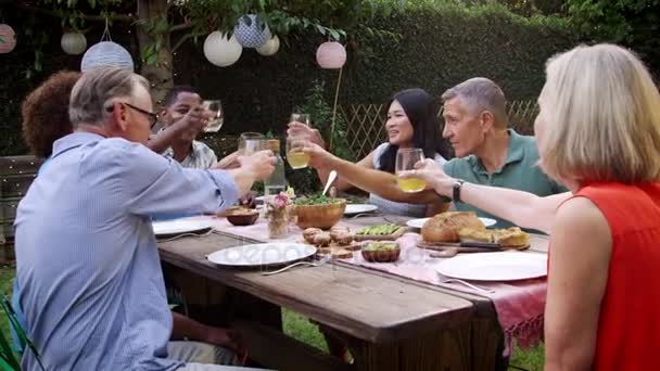 Amigos desfrutando de refeições ao ar livre — Vídeo de Stock